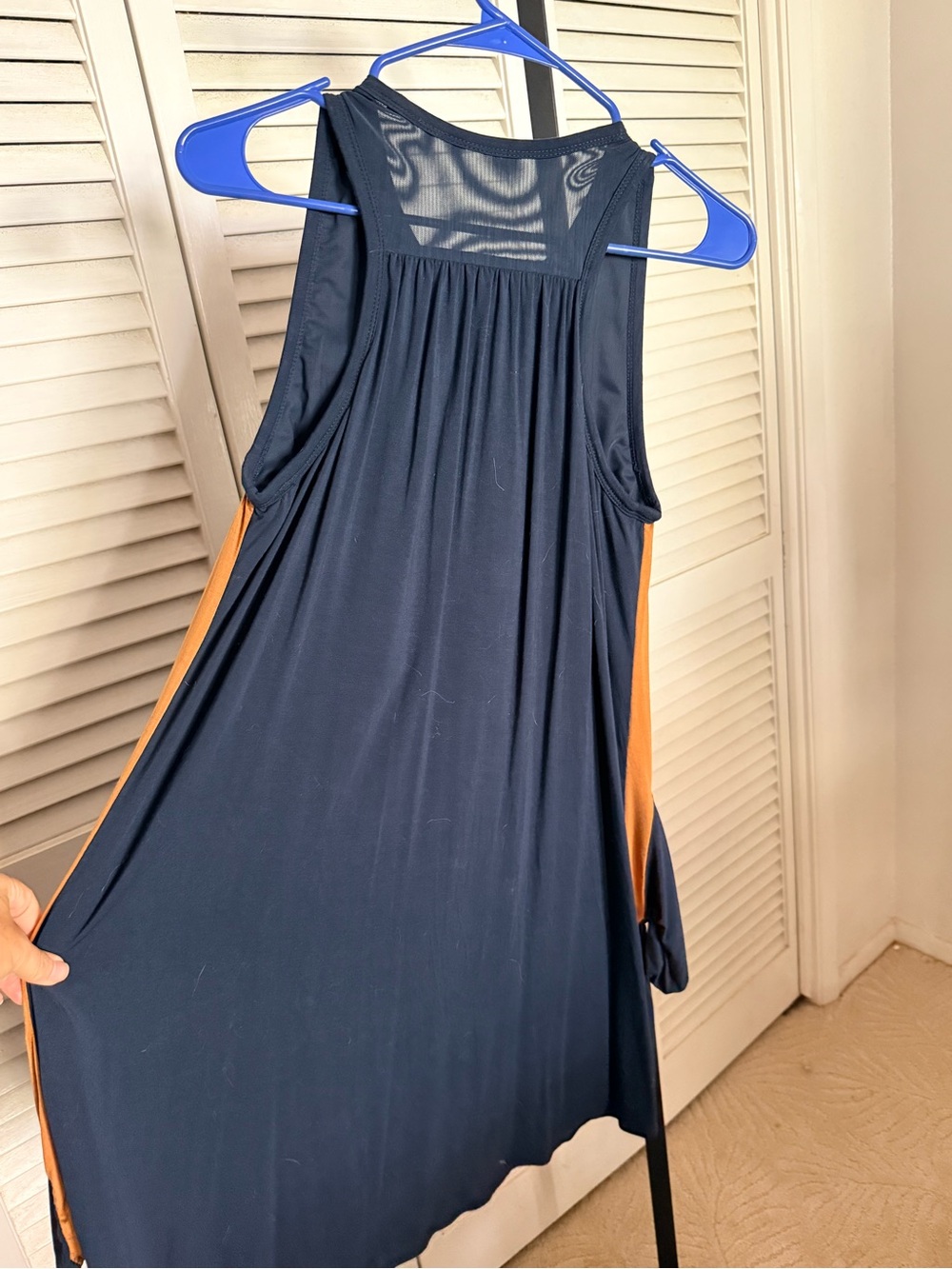 SheBird Navy Dress with Orange Side Panel - Picture 3 of 4